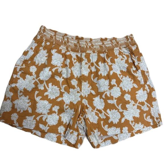 briggs Pants - Briggs Women’s Linen Blend Relaxed Fit Short Orange Floral Large 5" Inseam Sz. L